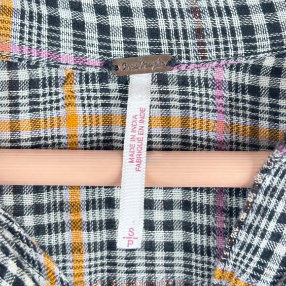 Free People Oversized Plaid Shirt S Break My Stride Metallic Grunge Boho Indie - Picture 6 of 11